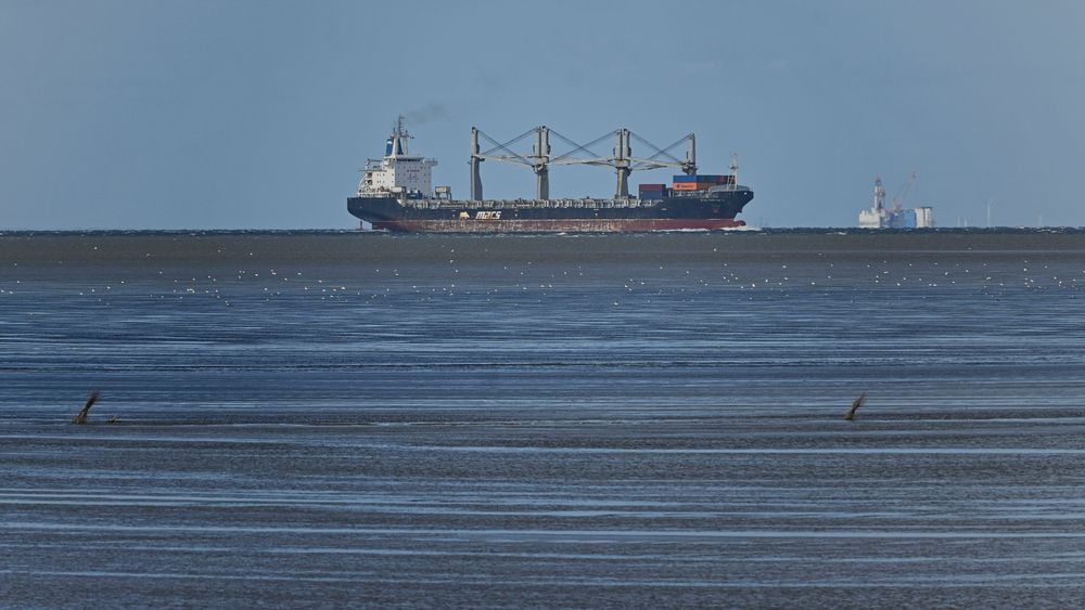 Frachtschiffe auf der Aussenelbe vor Cuxhaven-Duhnen