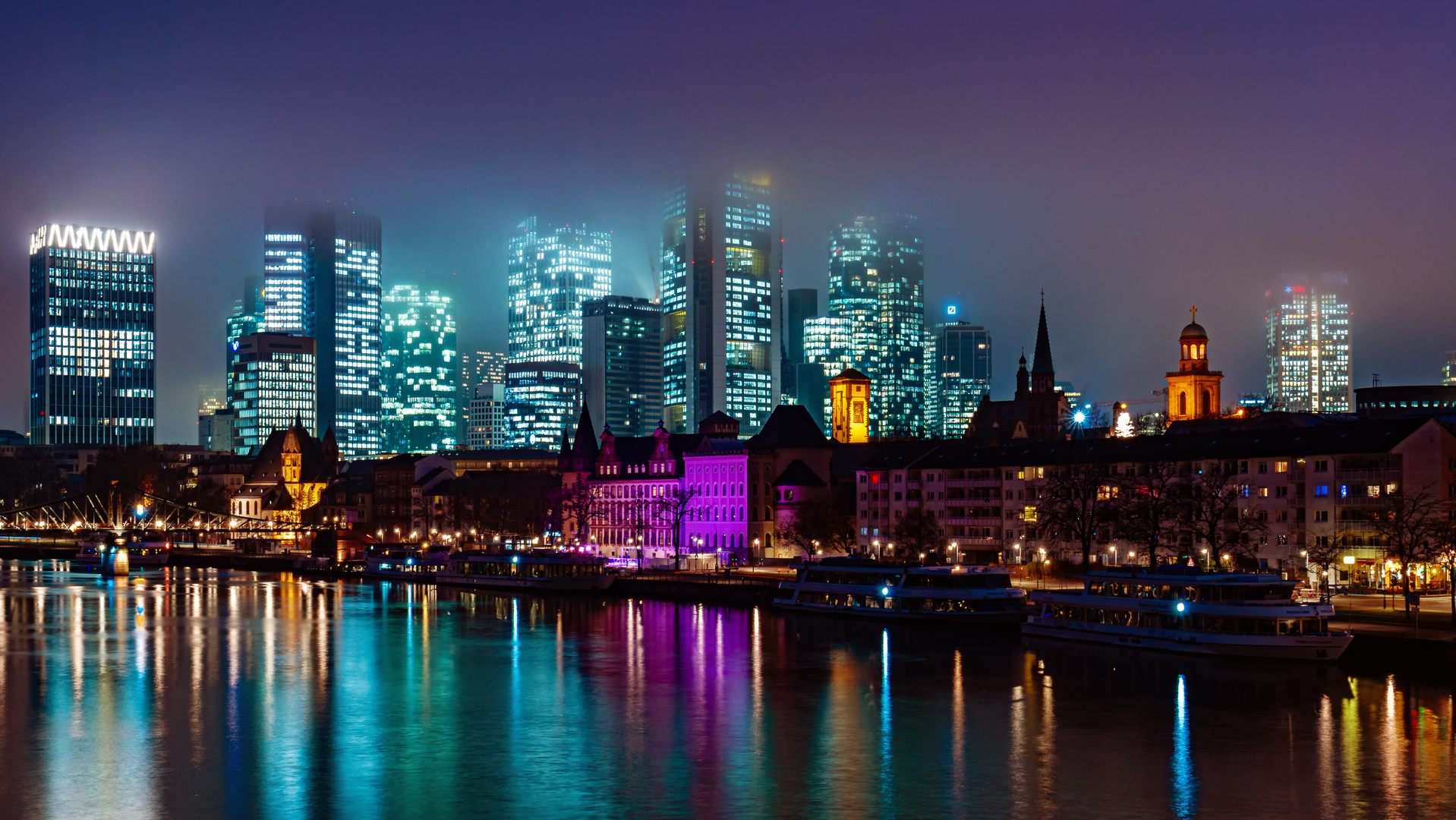 Frankfurt. Blue Foggy Skyline.