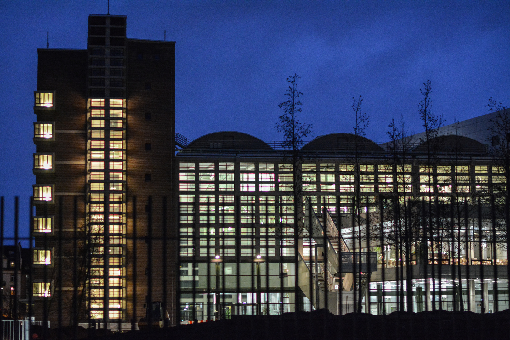 Frankfurt - EZB-Neubau - ehemalige Großmarkthalle in der Blauen Stunde