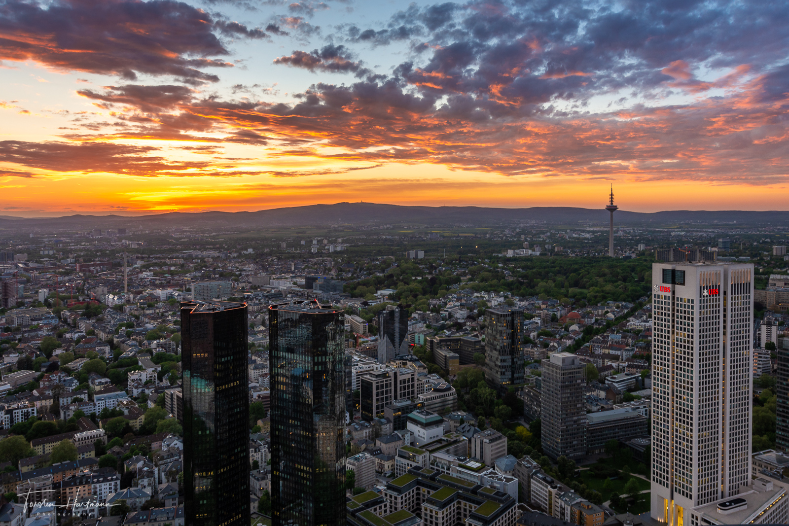 Frankfurt Main Tower at sunset (Germany)