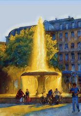 Frankfurter Opernplatz-Brunnen hell und leuchtend mit Inspire