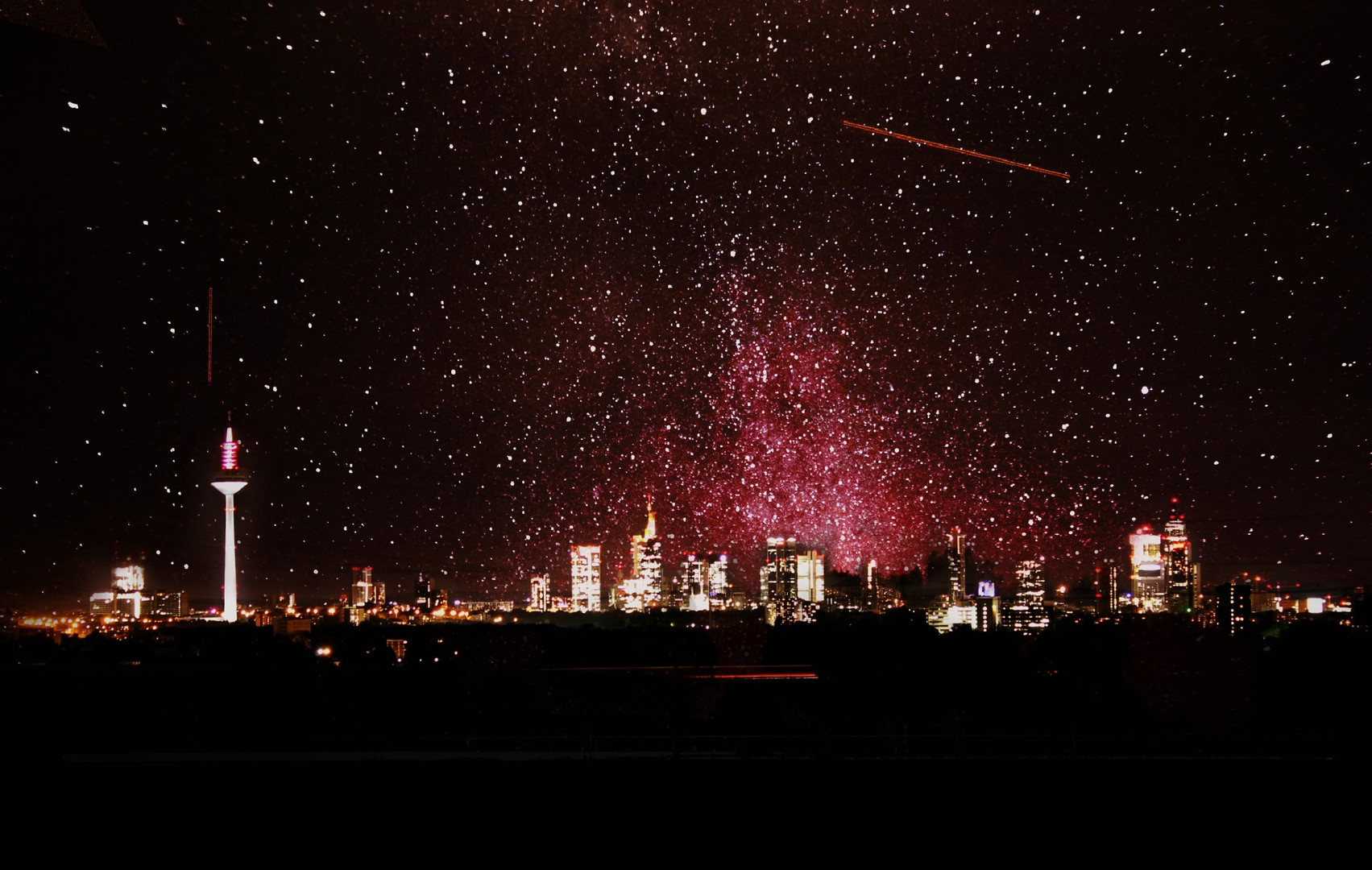 Frankfurter Skyline mit Sternenhimmel