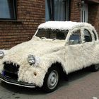 Französische Citroen-Ente im Winterfederkleid