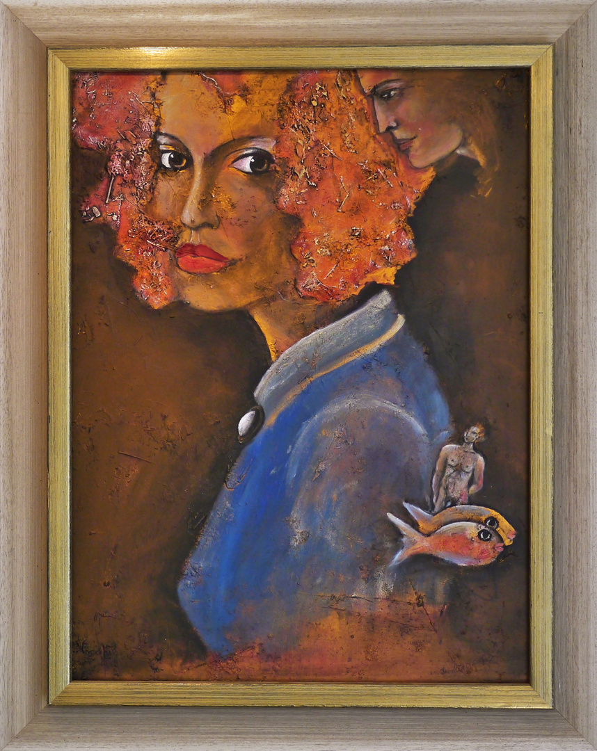 Frau mit Brosche  (Acryl auf Holz)