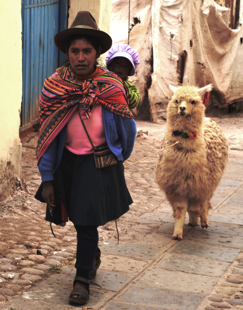 Frau mit Lama