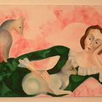 Frau mit zwei Katzen  (105 x 69 cm)