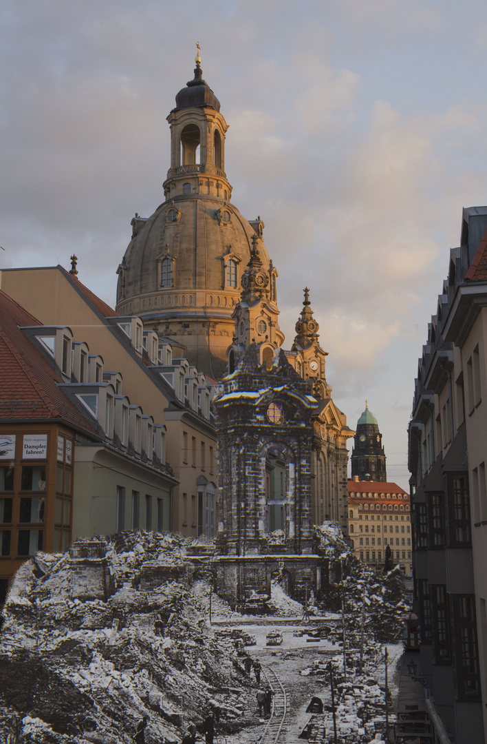 Frauenkirche im Jahre 2021 und 1945 man darf es nie vergessen