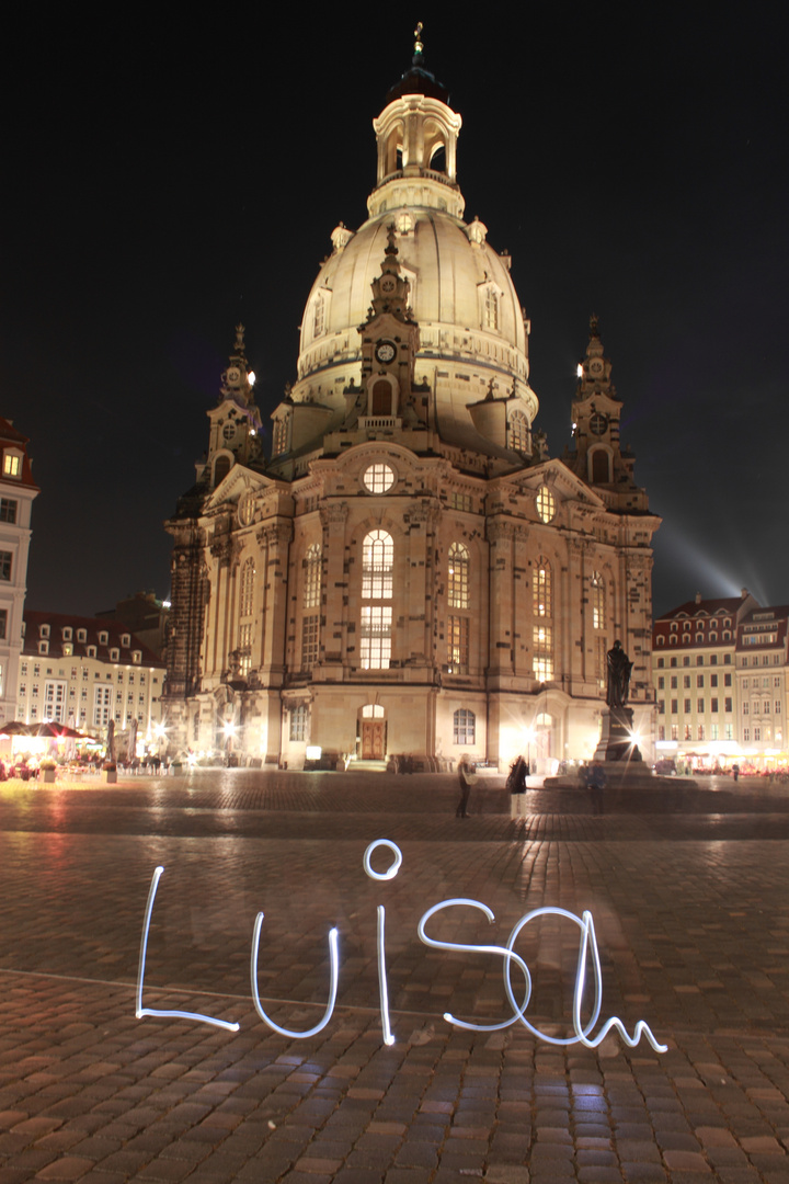 Frauenkirche in Dresden (Germany) with the name of my dauther