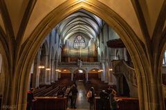 Fraumünster, Sicht vom Chor auf das Kirchenschiff und die Orgel