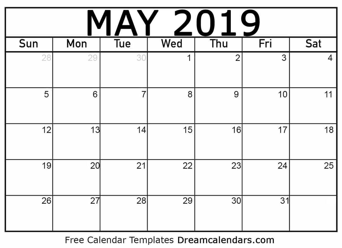 Free Printable May 2019 Calendar