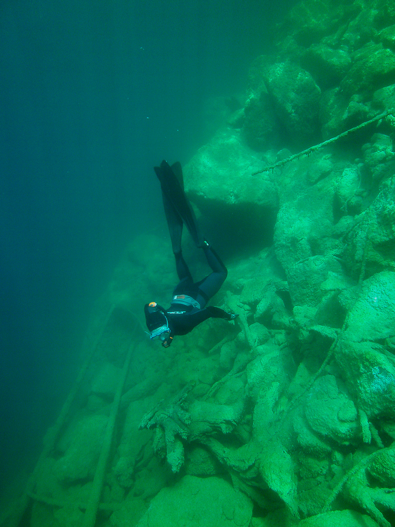 Freediving in alpine lake