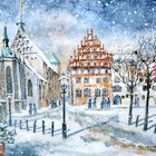 Freiberg / Sachsen, Dom St. Marien am Untermarkt zur Winterzeit (Aquarell)