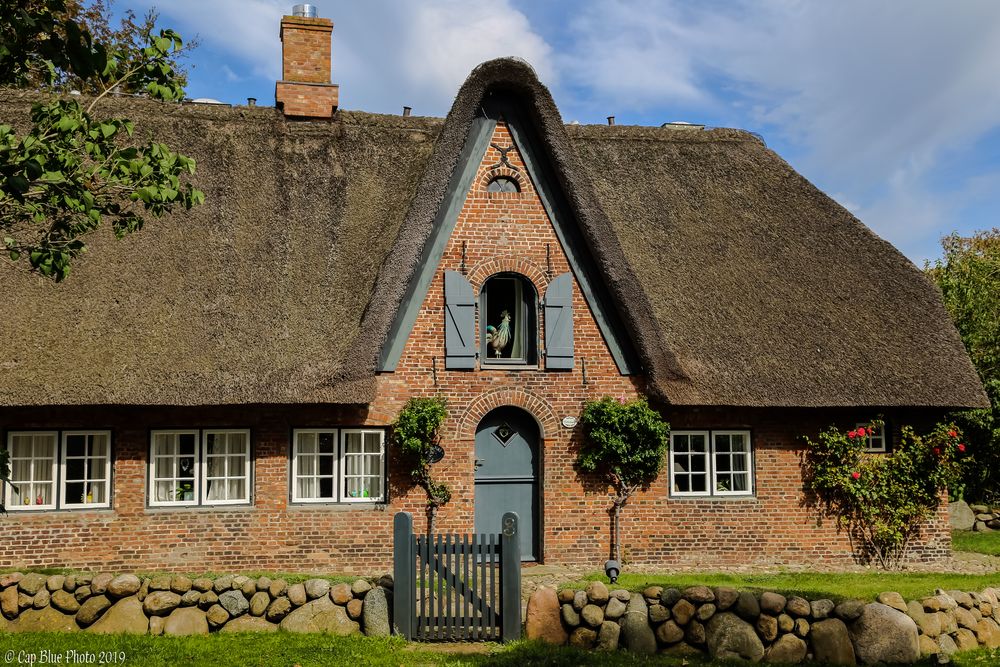 Friesenhaus mit Hahn als Motiv im Hauseingang