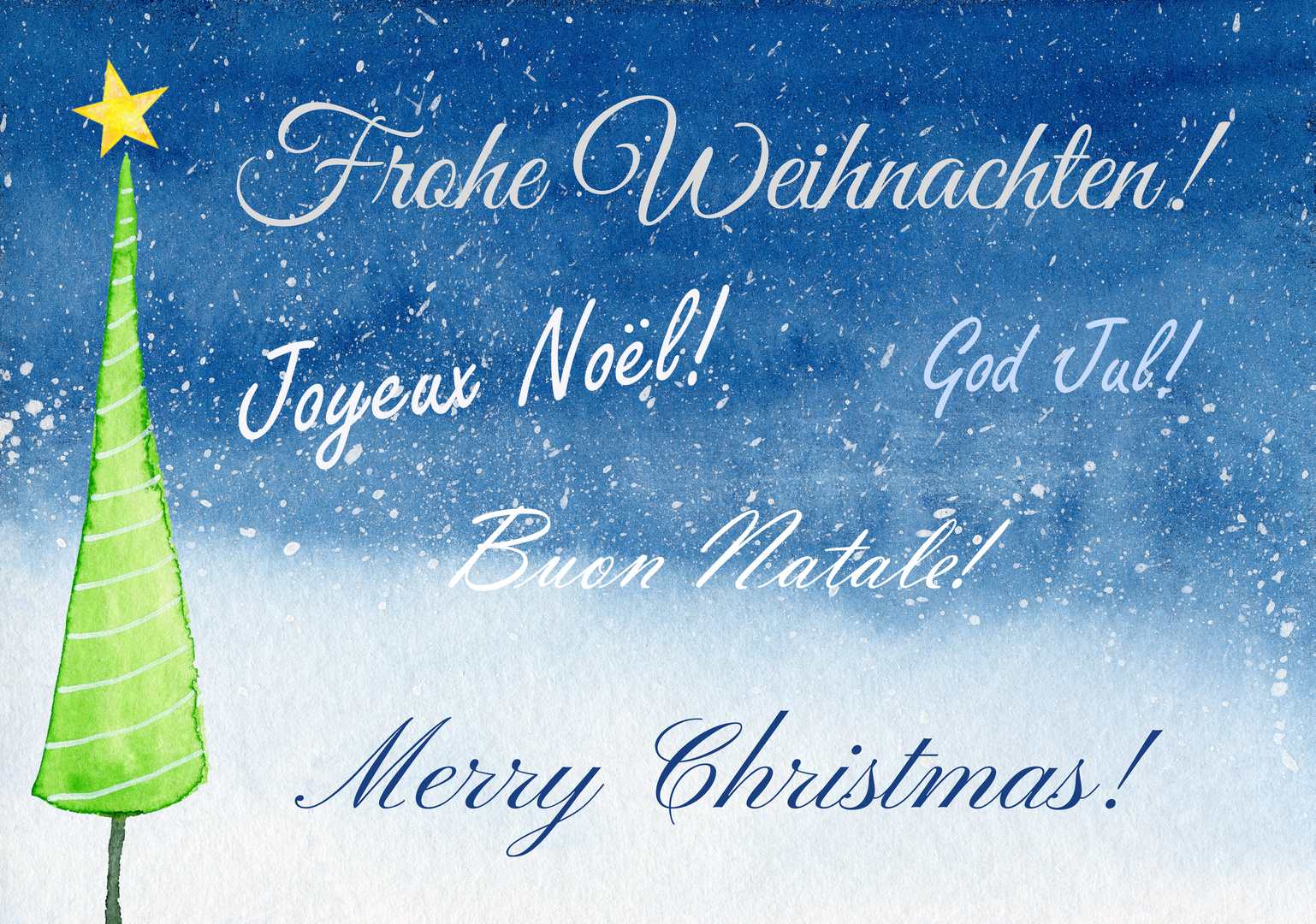 Frohe Weihnachten international Aquarell