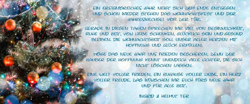 Frohe Weihnachten und ein gesundes neues Jahr.