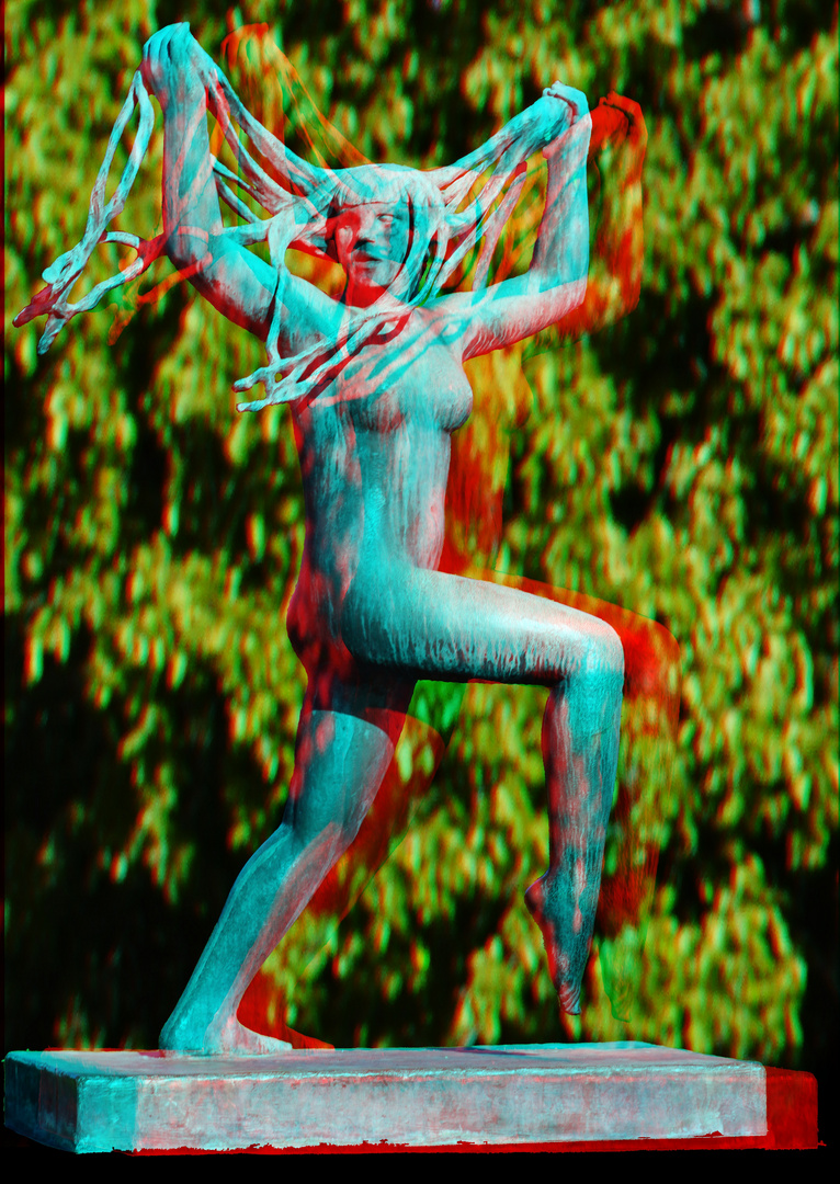 Frohnatur mit Wuselzöpfen im Vigleand - Park  in Oslo (3D-Anaglyphe) 