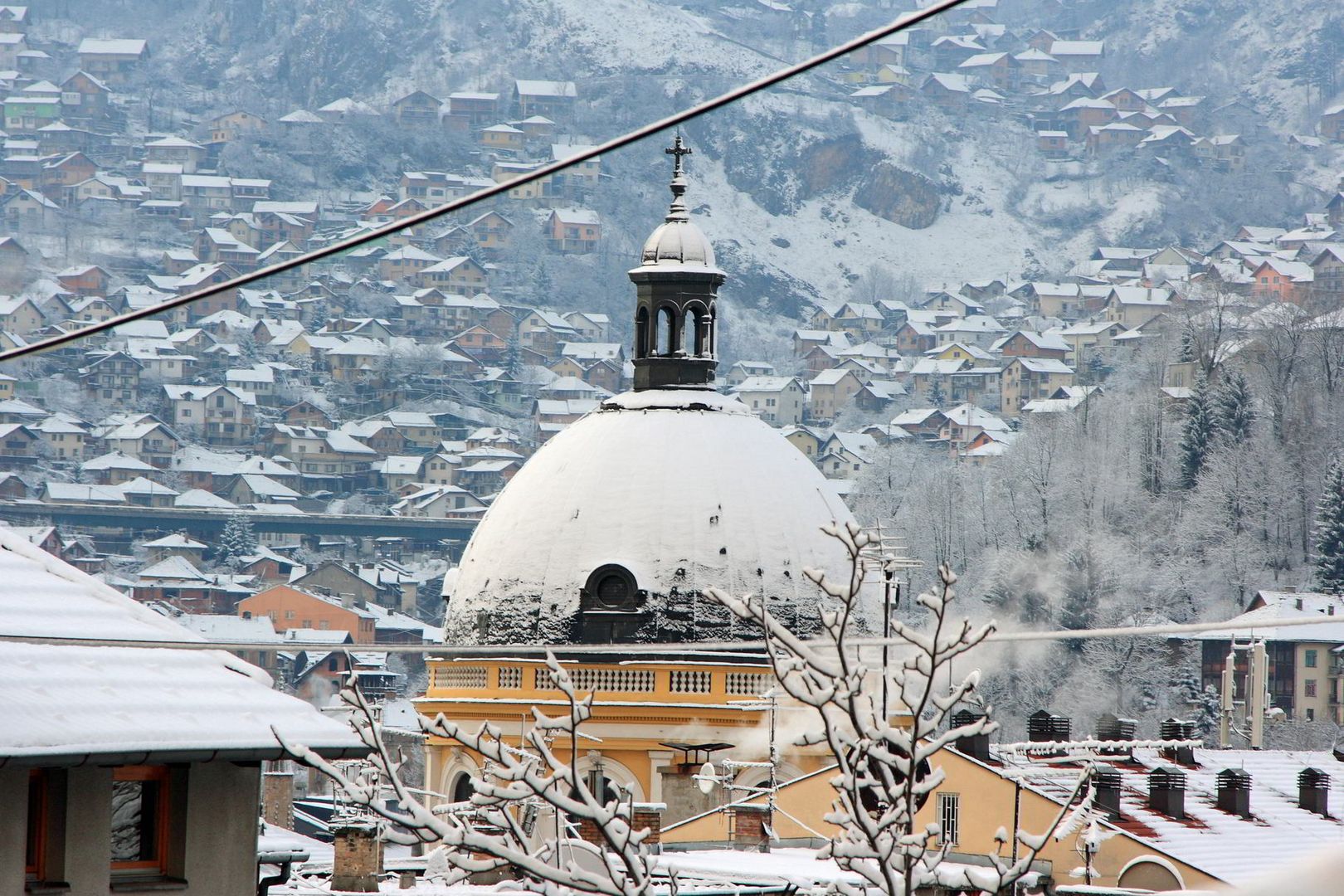 from our window, first snow over Sarajevo