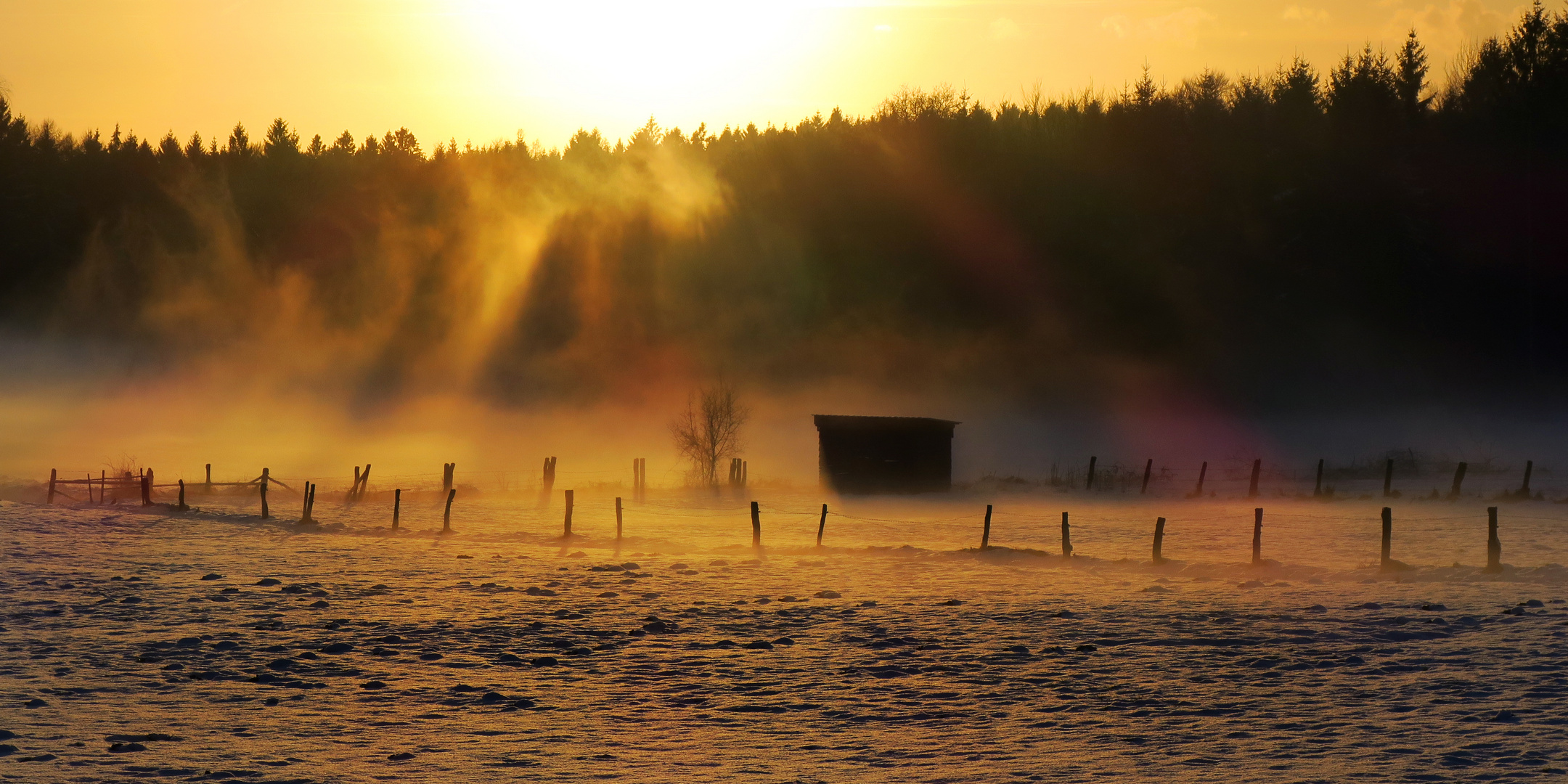 Frostiger Sonnenuntergang