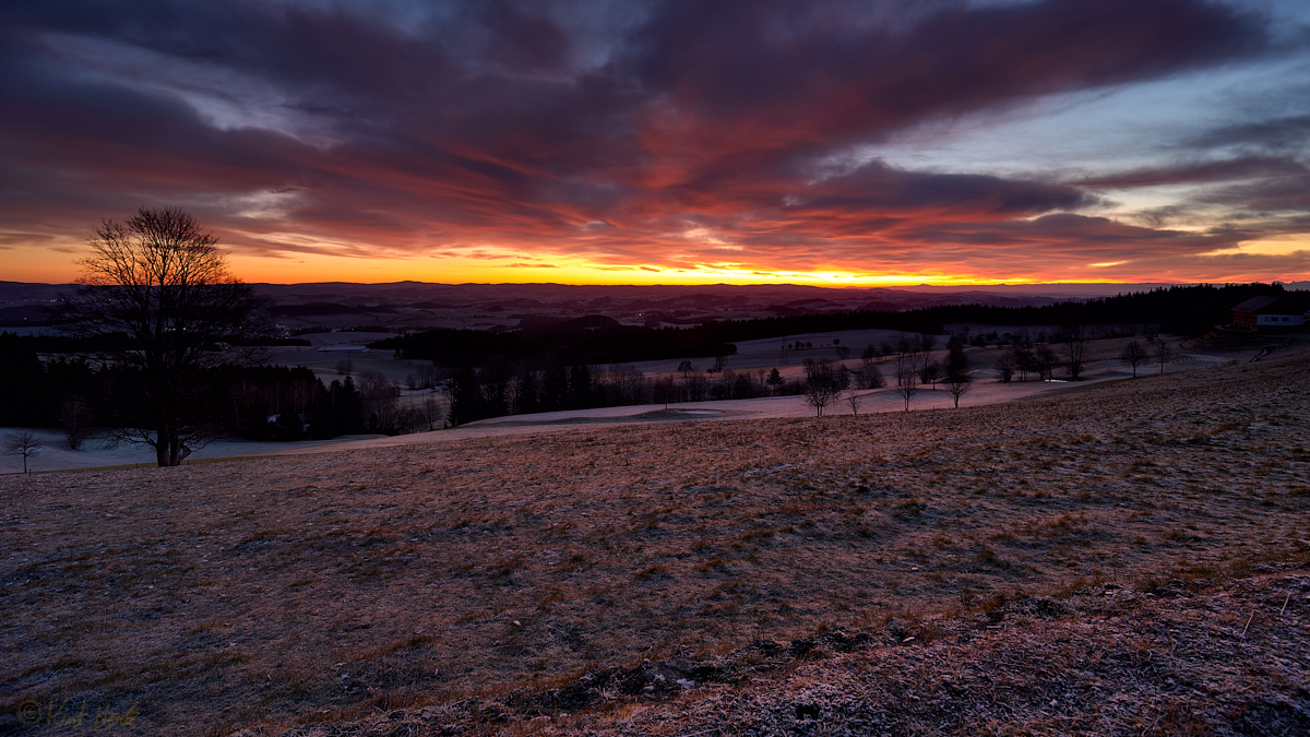 Frostiger und windiger Sonnenaufgang .