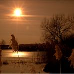 Frozen Lake in Winter Sunset