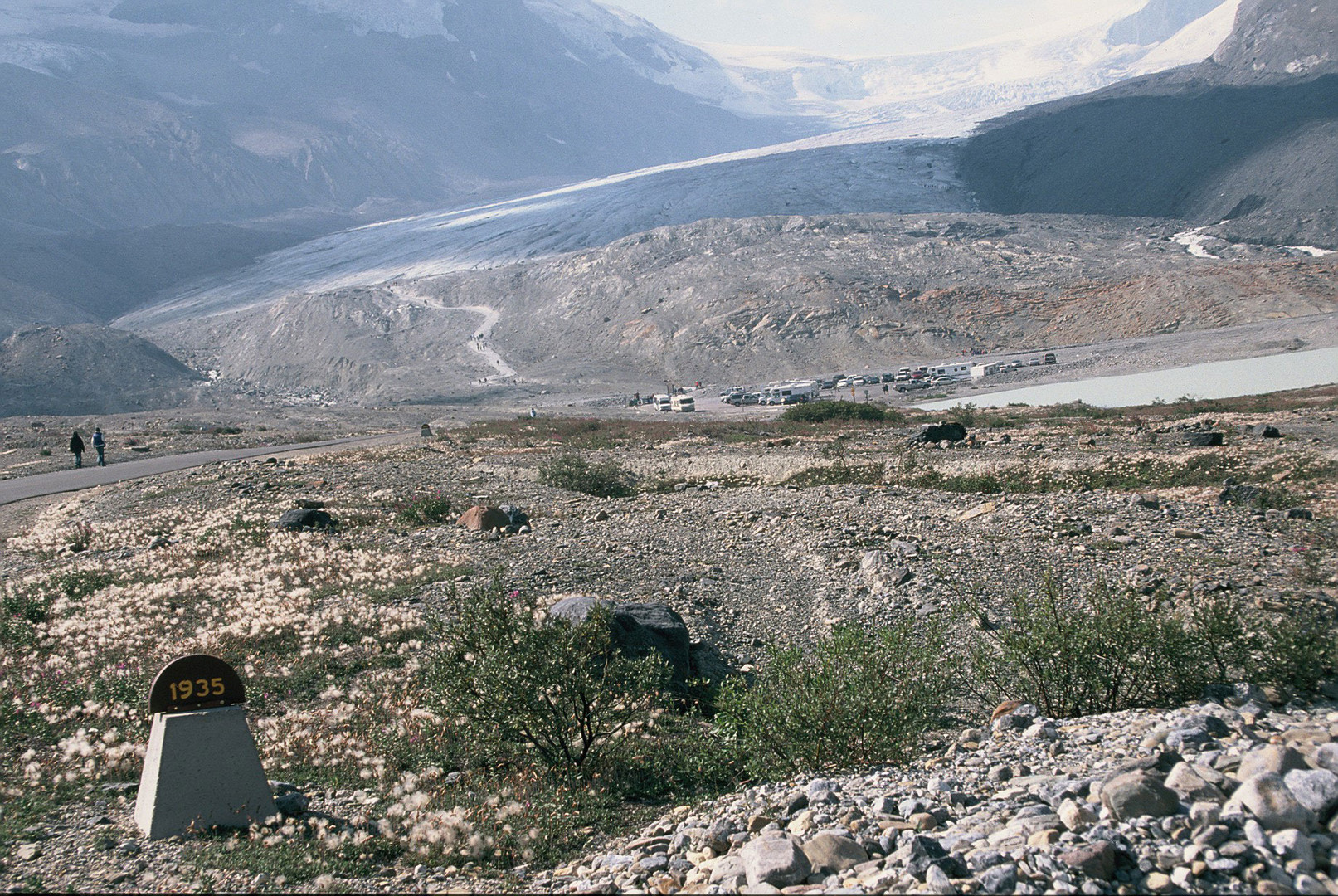 Früher reichte der Athabasca Gletscher bis zur Markierung 1935