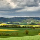 Frühlingsfarben mit Licht-Schattenspiel vor dem 687 m hohen Donnersberg im Hintergrund.