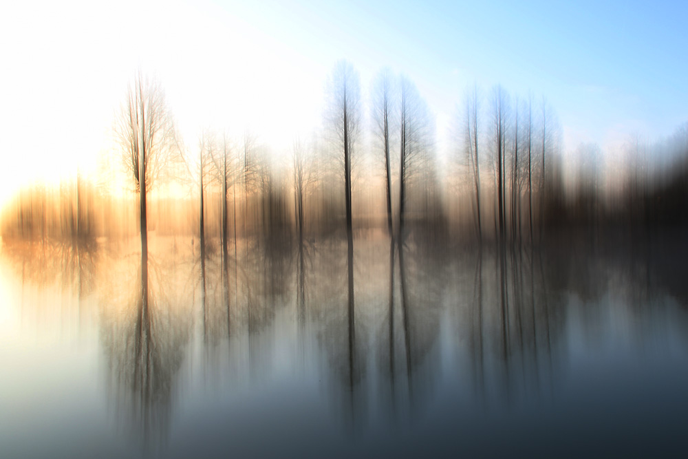 frühmorgendlicher Wischeffekt am Weiher