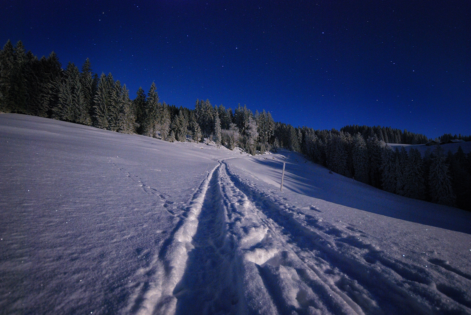 Frühmorgens mit dem Vollmond unterwegs zur Hochalp AR