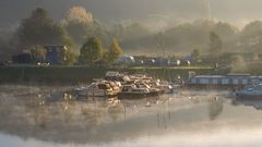 Frühnebel im Westhafen von Saarbrücken