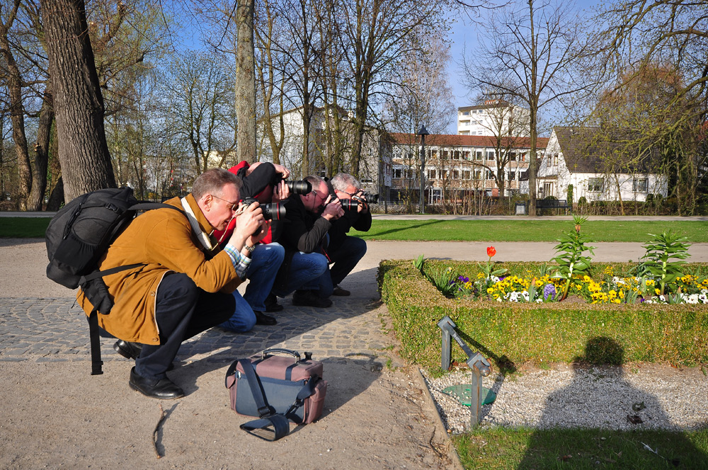 Fünf Fotografen in Arbeitshaltung