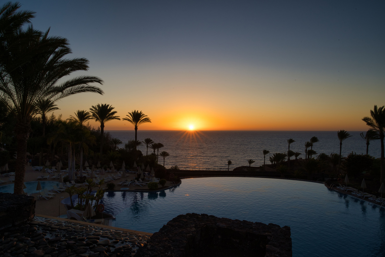 Fuerteventura, Sonnenaufgang Costa Calma, Blick vom Hotel