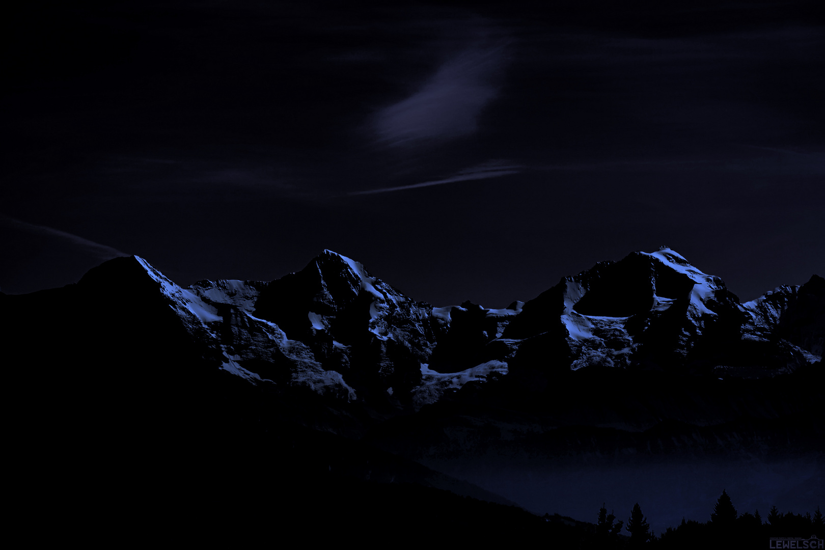 Full Moon Illuminated Mountains