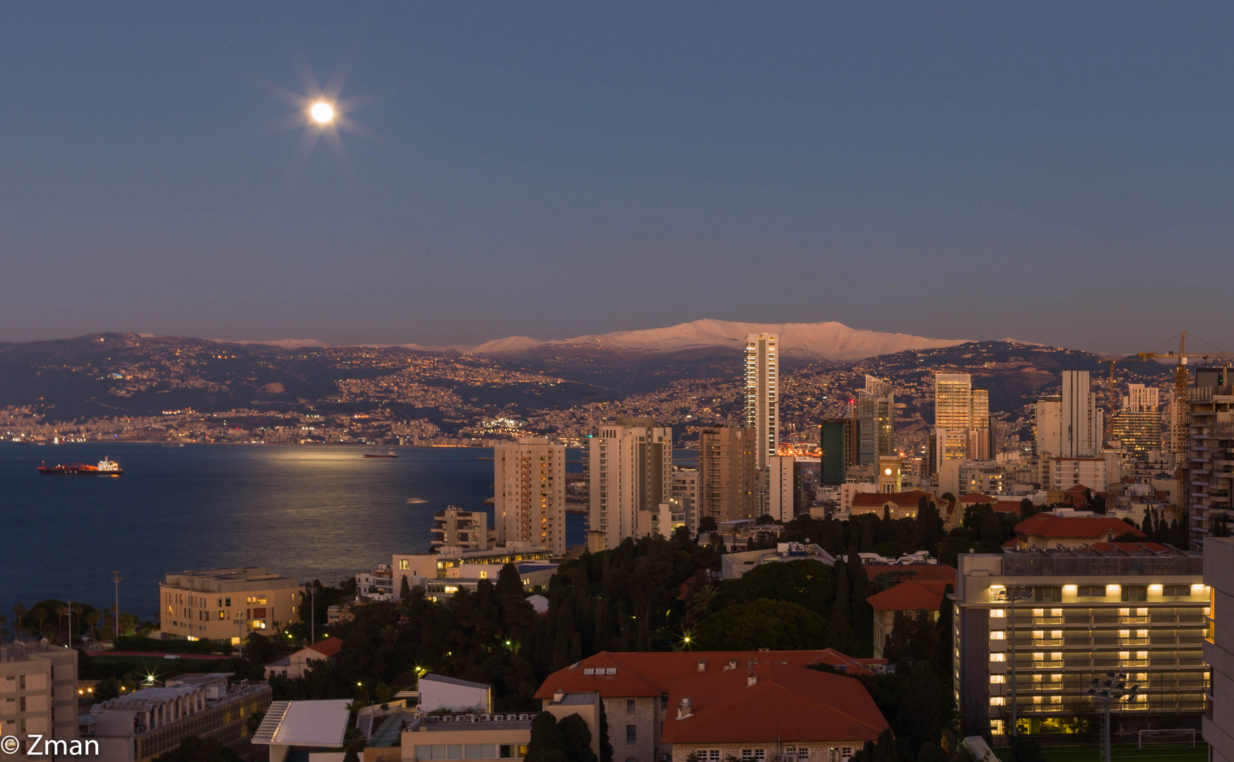 Full moon Over Beirut in Winter