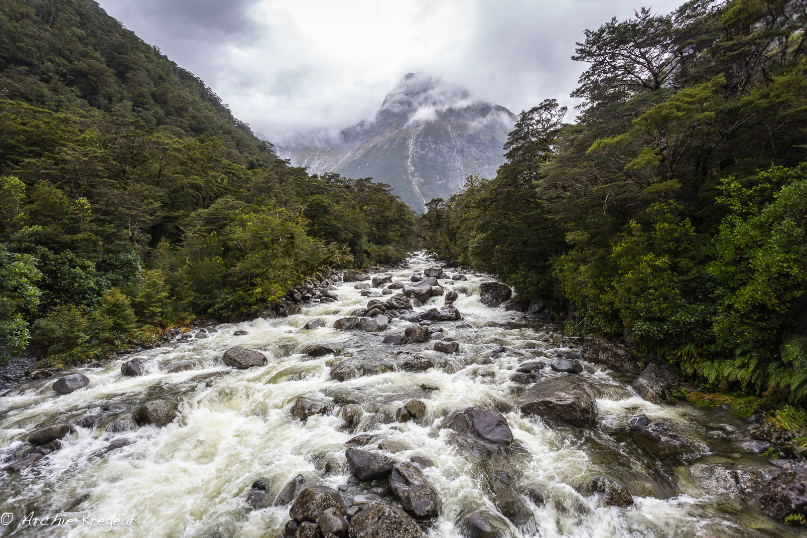 Full river and the mountain.