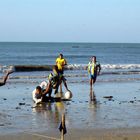 Fussbal lam Strand von Brasilien