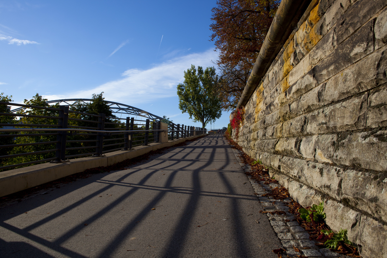 Fußweg zur Luitpoldbrücke im Herbst