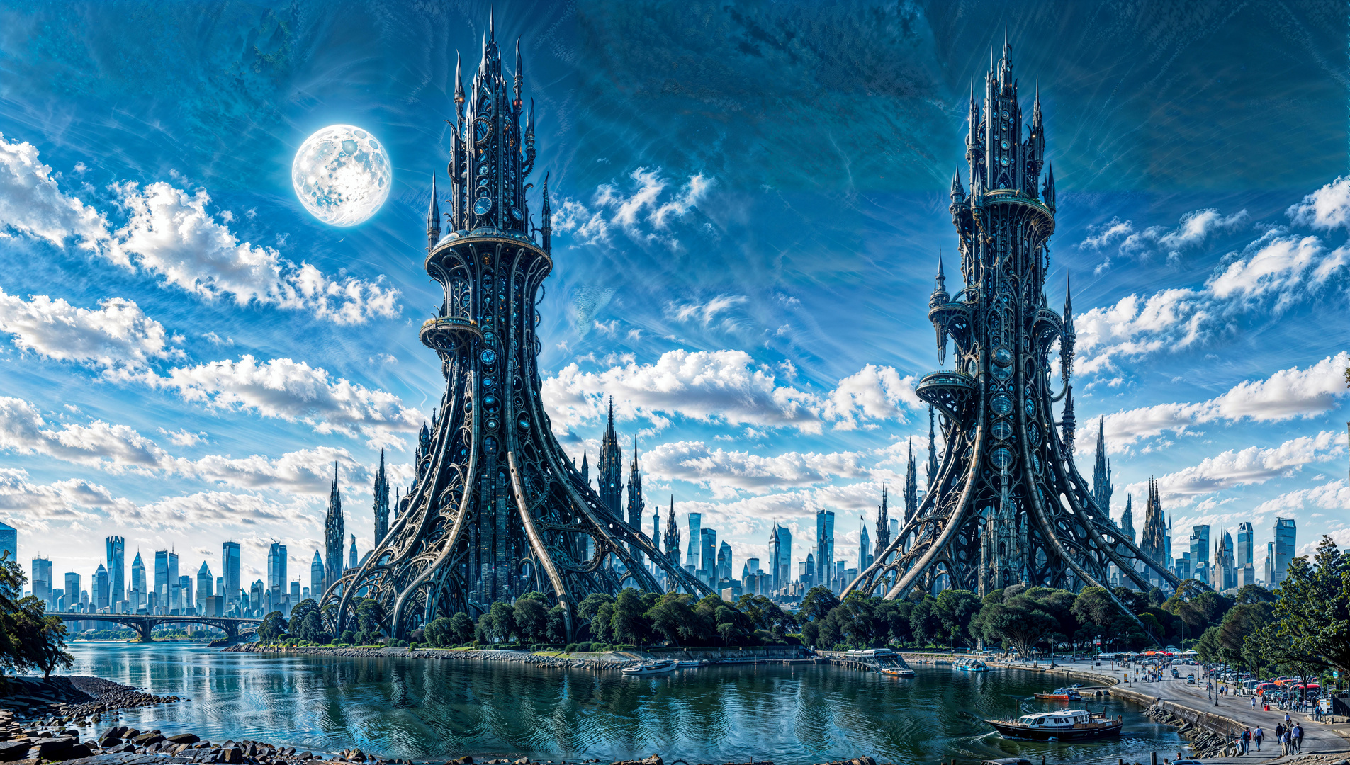 Futuristische Stadtlandschaft mit Alien-Türmen