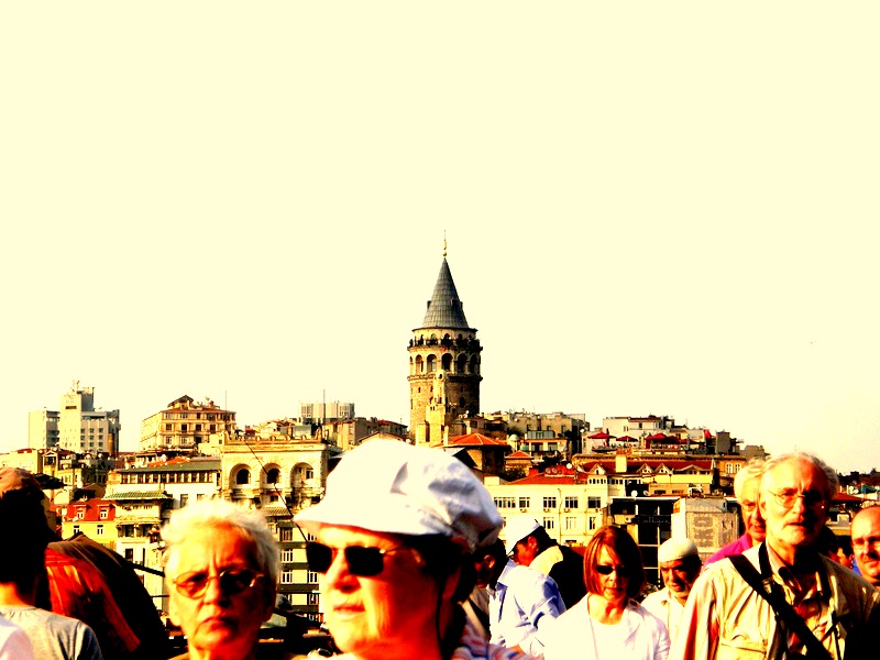 Galata Tower and people