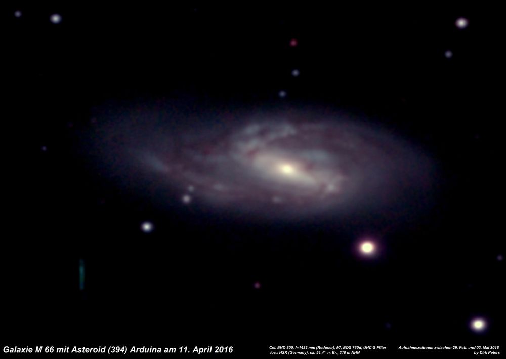 Galaxie M 66 und Asteroid (394) Arduina am 11.04.2016