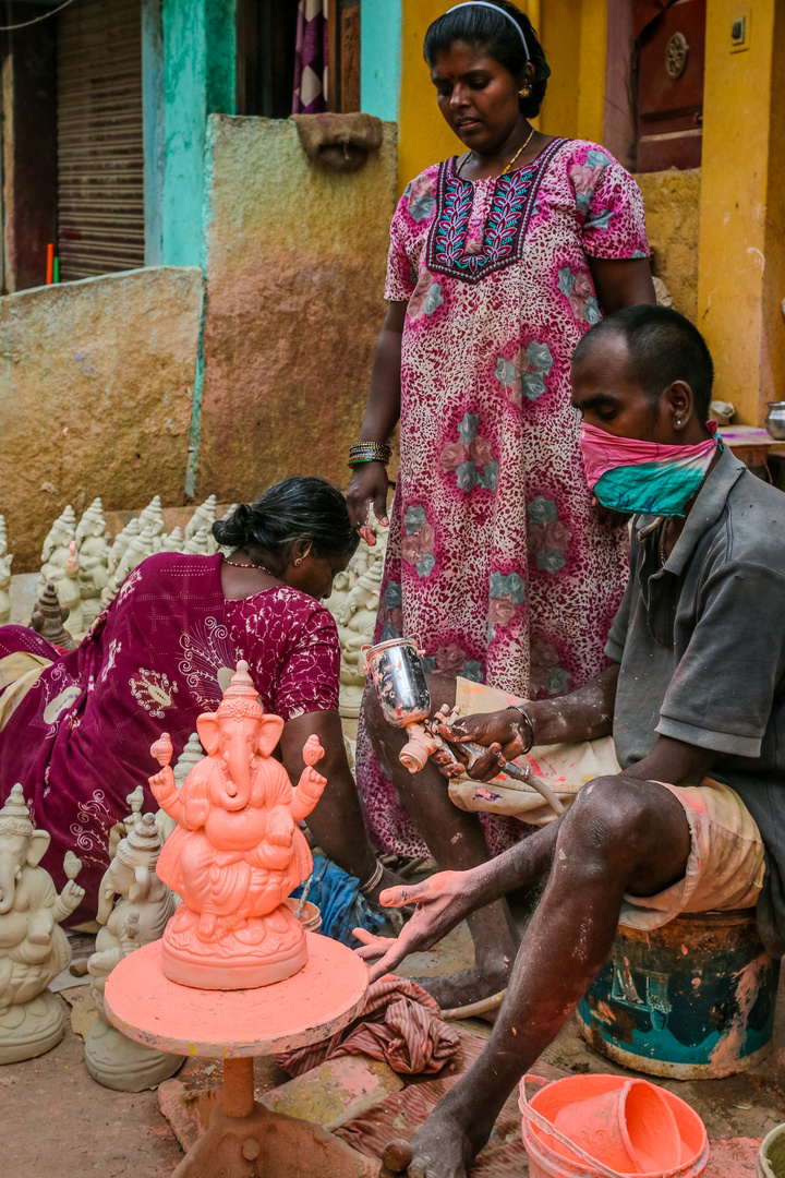 Ganesha Vorbereitungen, Pottery Town in Bangalore