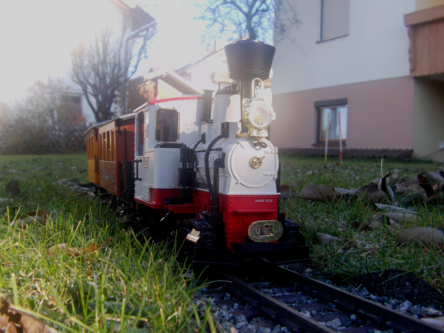 Gartenbahn im Morgentau