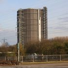 Gasometer, eingerüstet