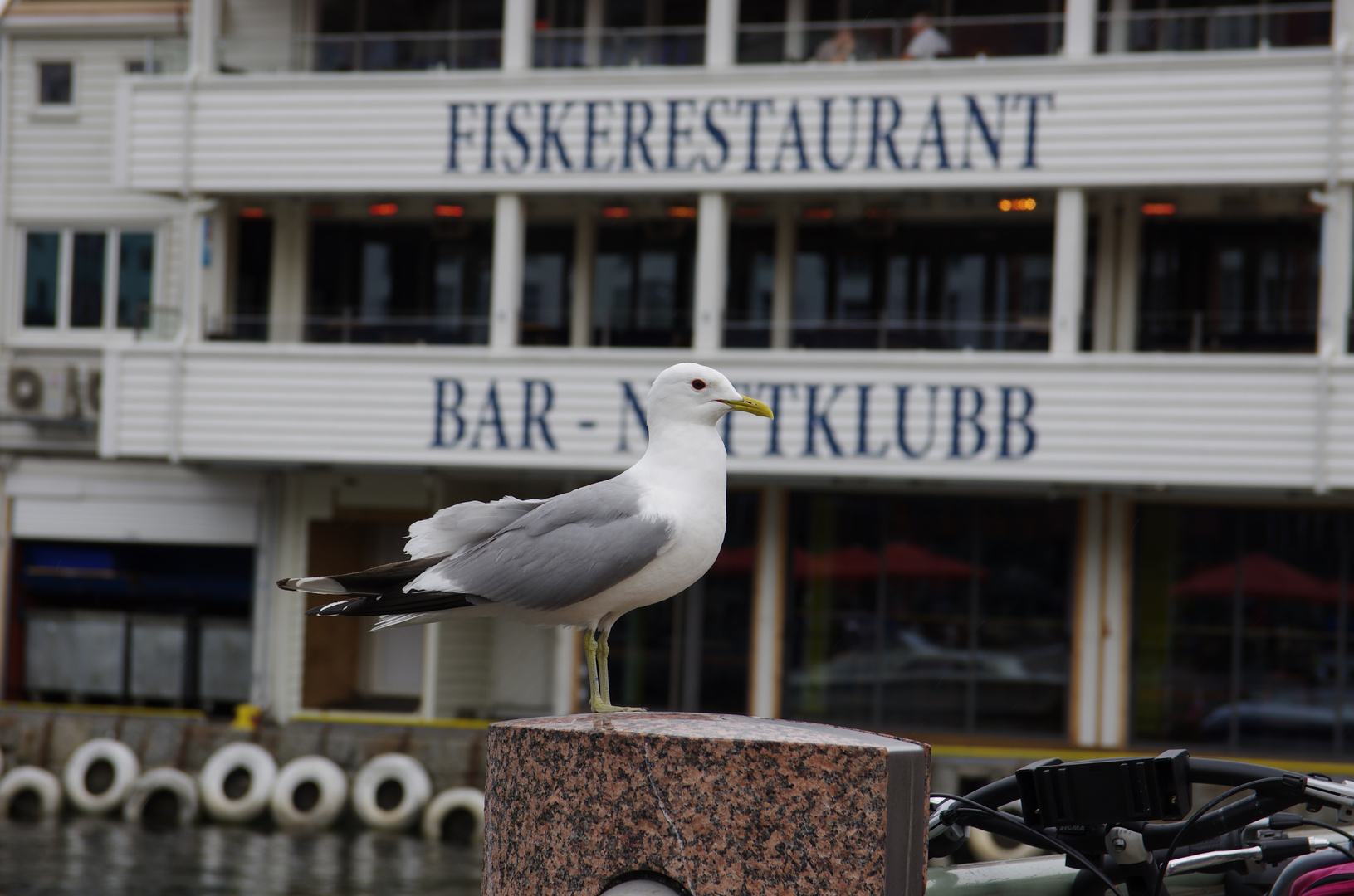 Gast vor dem Fischrestaurant