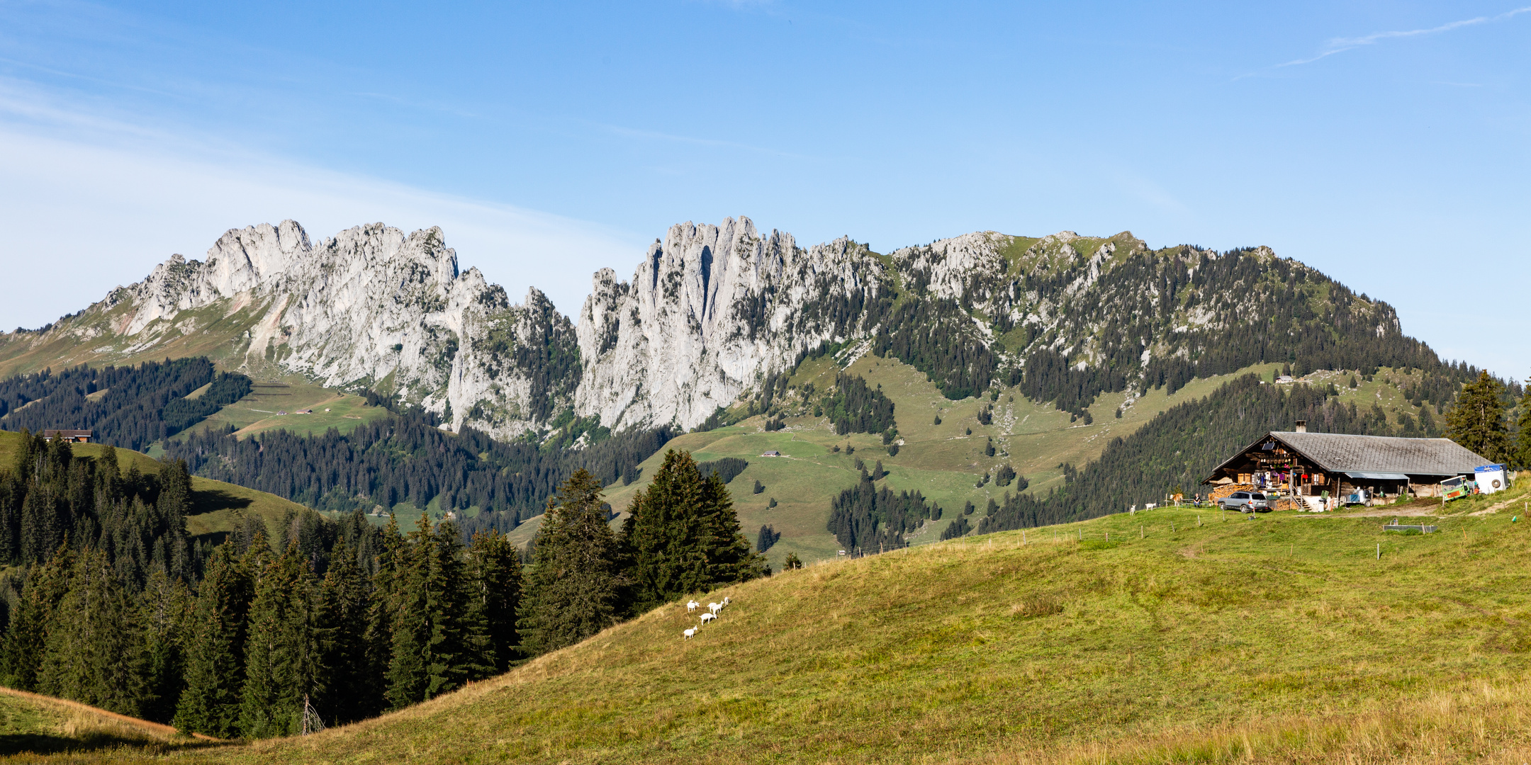 Gastlosen mit Sennhütte (vom Jaunpass her gesehen)