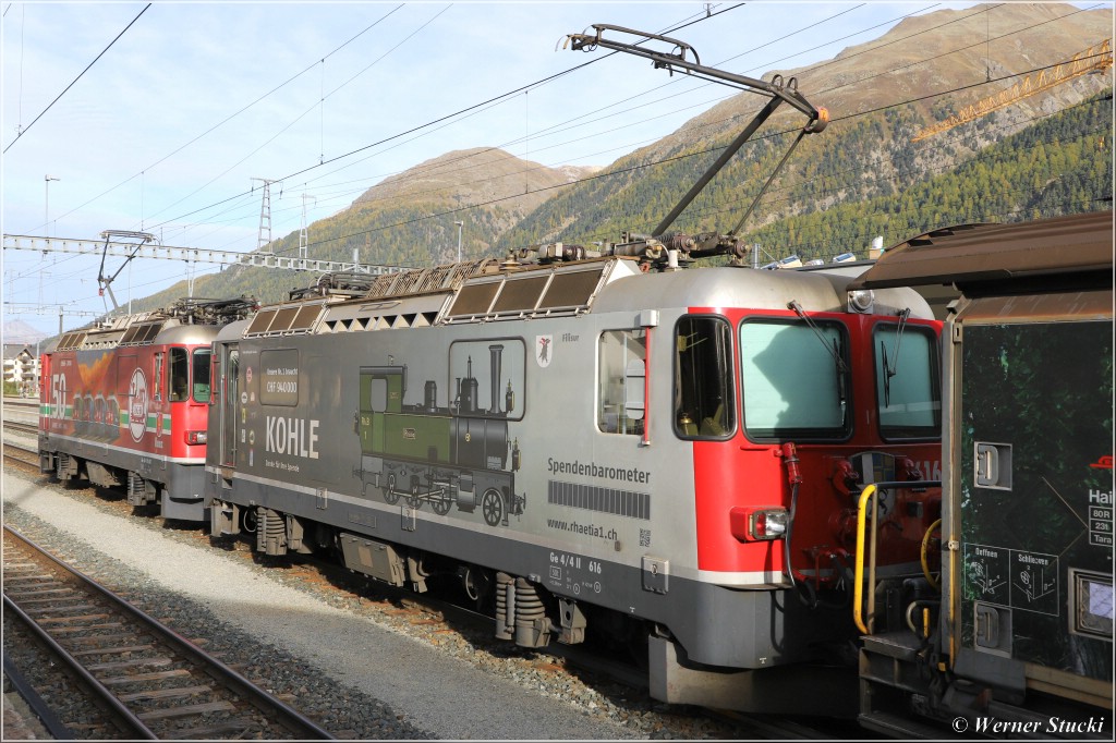 Ge 4/4 II,  616 + 617 im Bahnhof Samedan