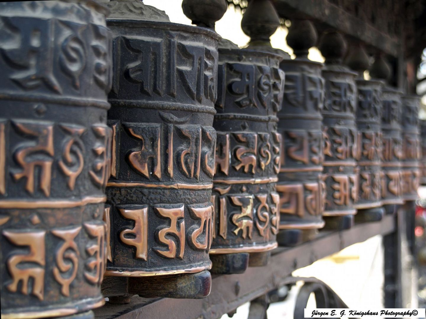 Gebetsmühlen auf dem Swayambhunath oberhalb Kathmandu