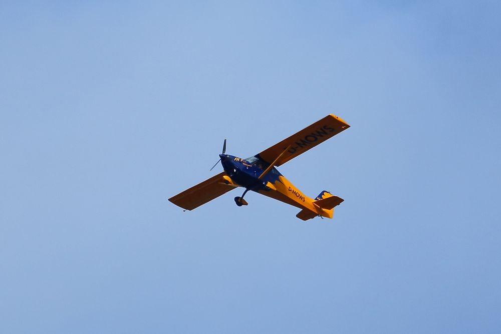 Gelber Brummer am blauen Himmel