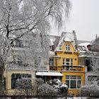 gelbes Haus im Winter