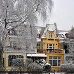gelbes Haus im Winter