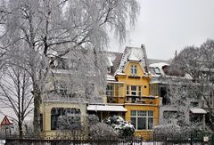 gelbes Haus im Winter